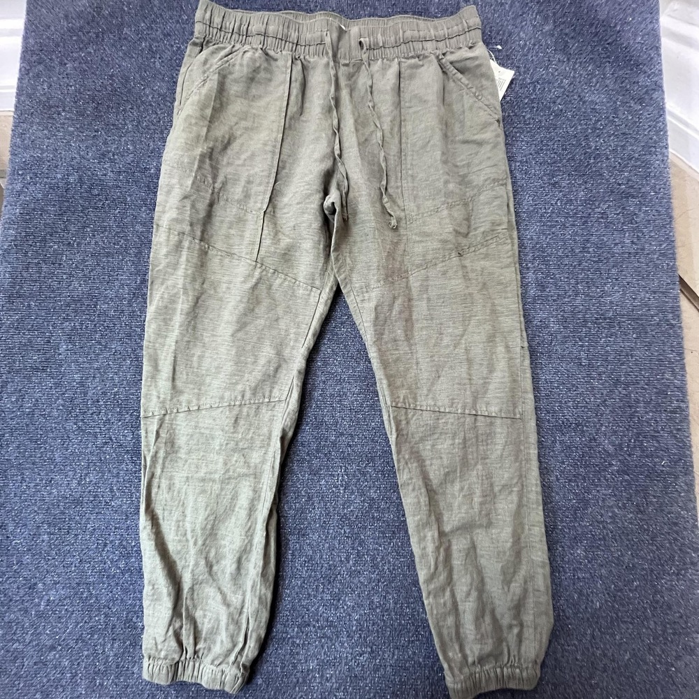 Jogger Pants Womens XL Olive Green Drawstring Elastic Waist Cuffed Ankle Pockets